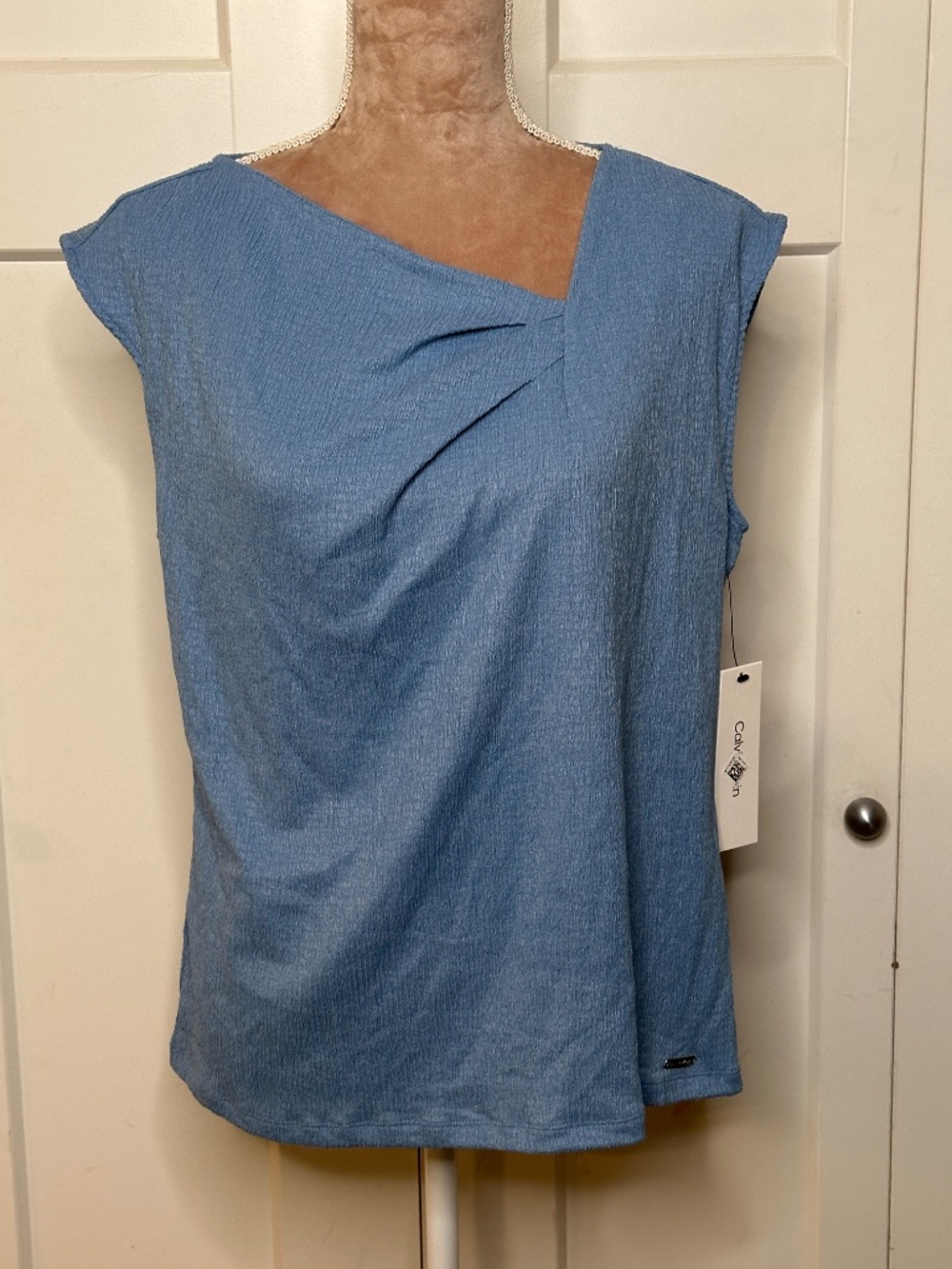 Calvin Klein Women's Solid Asymmetrical Textured Knit Top, Sz L NWT